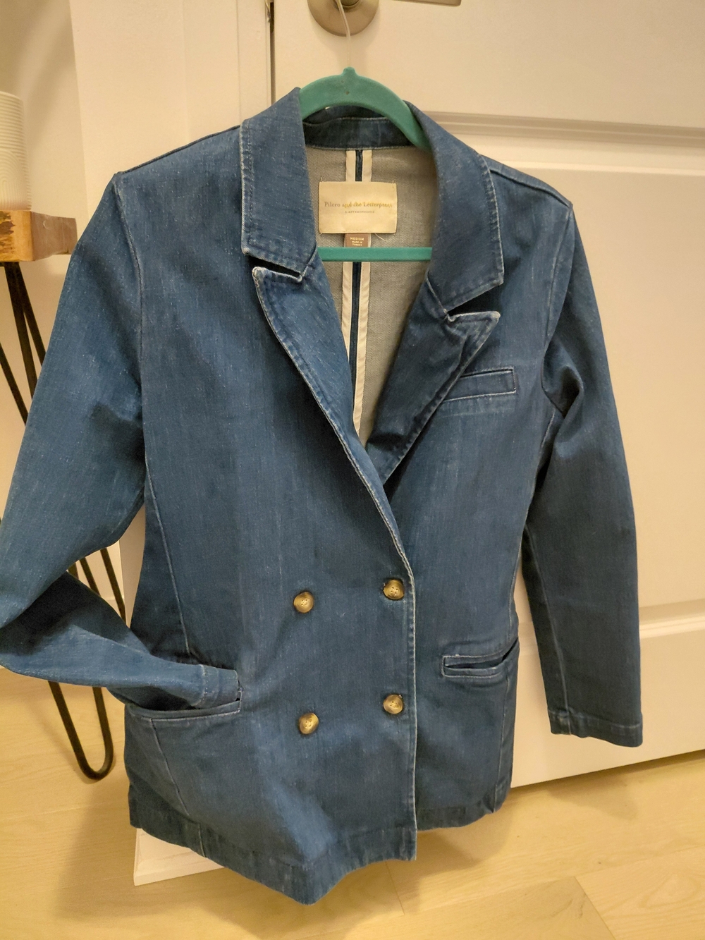 Pilcro and the Letterpress Double-Breasted Denim Blazer - Blue